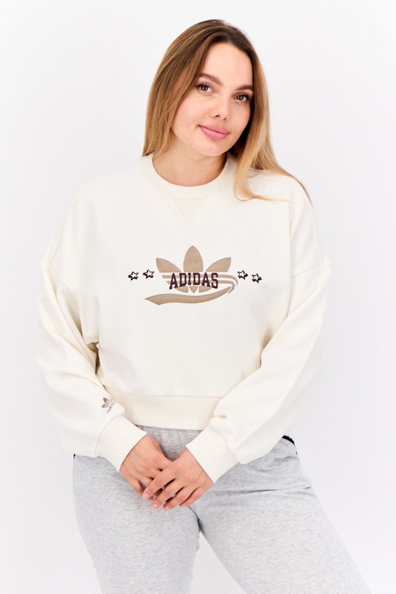 adidas Originals ملابس رياضية نسائية بأكمام طويلة مناسبة، خارجي، لون أبيض فاتح - Image 1