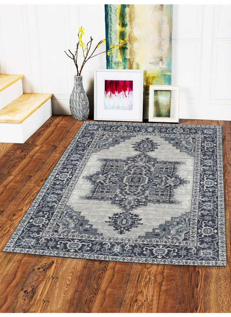 Status Contract Status Contract 3D Printed Perfect Rugs for Living Area | Rug and for Bedroom |Rug and for ining Table Rug Floor with Anti Slip Backing (4 x 6, Kashmiri Grey)  - Image 1