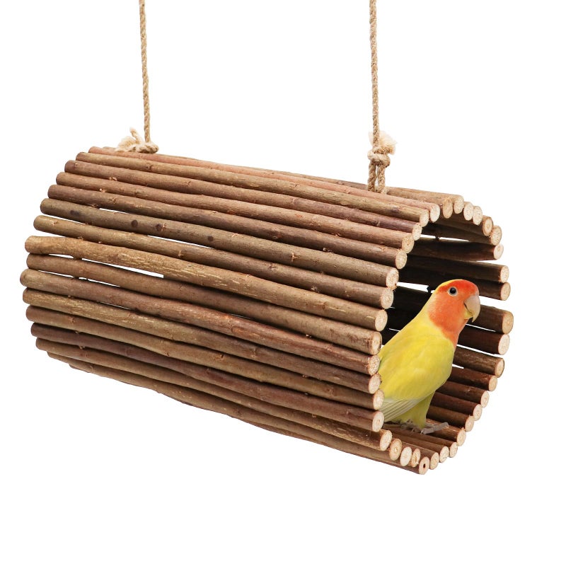 Oooct Bird Parrot Swing Toys, Hanging Bird Perch Stand, Natural Willow Wood Parrot Hammock, Bird Cage Accessories, Suitable for Little Bird Parakeets Cockatiels Lovebirds Hamster Rat (6.3" in Diameter) - Image 1