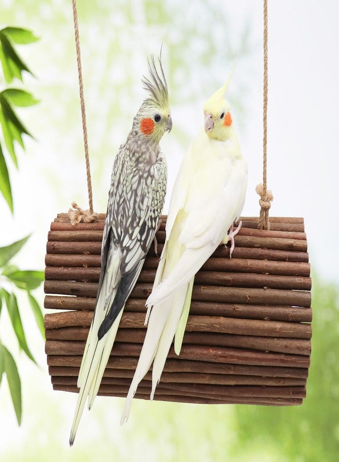 Oooct Bird Parrot Swing Toys, Hanging Bird Perch Stand, Natural Willow Wood Parrot Hammock, Bird Cage Accessories, Suitable for Little Bird Parakeets Cockatiels Lovebirds Hamster Rat (6.3" in Diameter) - Image 2