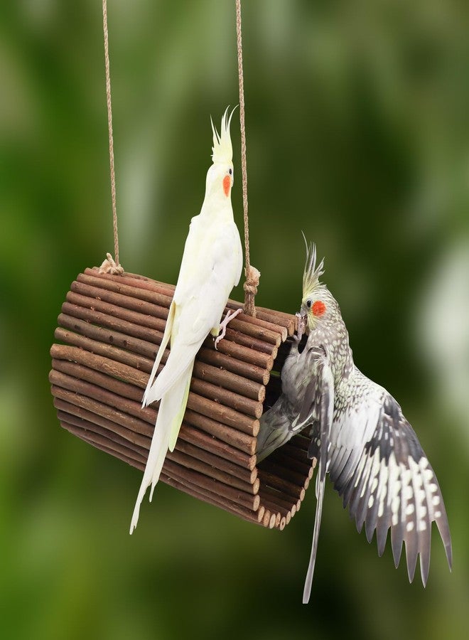 Oooct Bird Parrot Swing Toys, Hanging Bird Perch Stand, Natural Willow Wood Parrot Hammock, Bird Cage Accessories, Suitable for Little Bird Parakeets Cockatiels Lovebirds Hamster Rat (6.3" in Diameter) - Image 5
