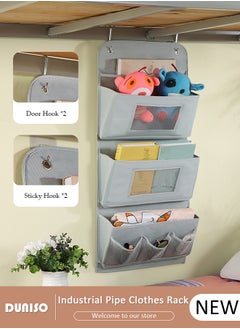 Over The Door Pockets, 3 Trapezoidal Pockets Storage Organiser, Fabric Foldable Hanging Organizer Door Hanger Storage with Clear Window for Dormitory Wardrobe Bookshelf