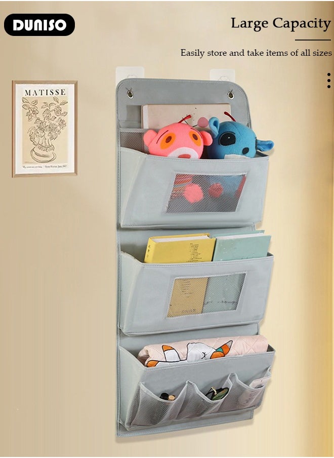 DUNISO - Over The Door Pockets, 3 Trapezoidal Pockets Storage Organiser, Fabric Foldable Hanging Organizer Door Hanger Storage with Clear Window for Dormitory Wardrobe Bookshelf - Image 1