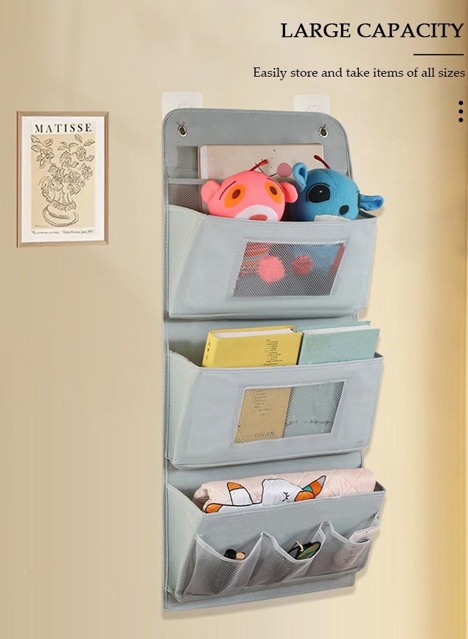 DUNISO Over The Door Pockets, 3 Trapezoidal Pockets Storage Organiser, Fabric Foldable Hanging Organizer Door Hanger Storage with Clear Window for Dormitory Wardrobe Bookshelf - Image 3