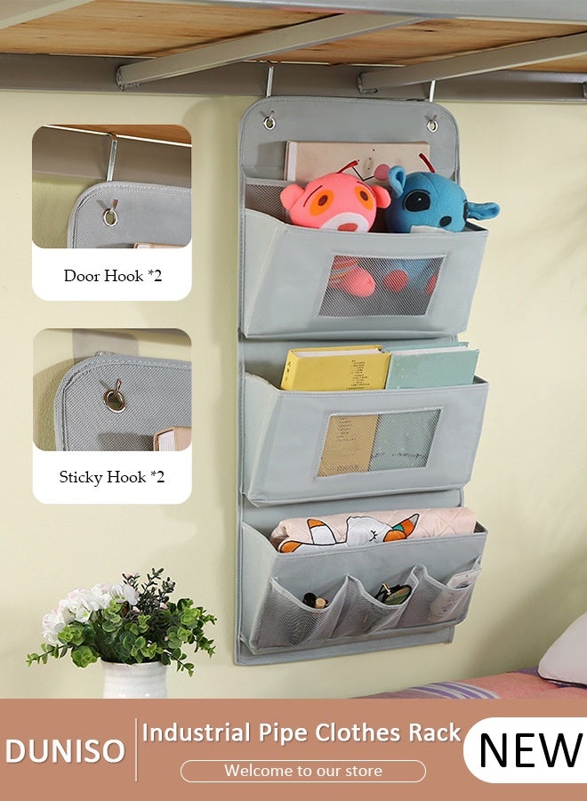 DUNISO Over The Door Pockets, 3 Trapezoidal Pockets Storage Organiser, Fabric Foldable Hanging Organizer Door Hanger Storage with Clear Window for Dormitory Wardrobe Bookshelf - Image 1