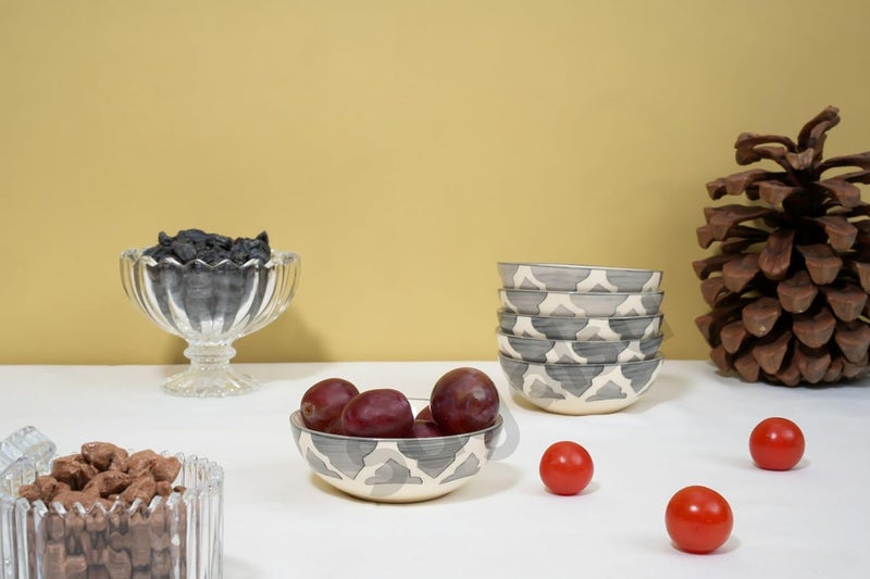 Sugalsu Chevron Ceramic Modern Chutney Bowl HandPainted Chutney Bowl for Kitchen Dining Table Bowl Microwave Safe 75 ml Set of 4 Grey - Image 3