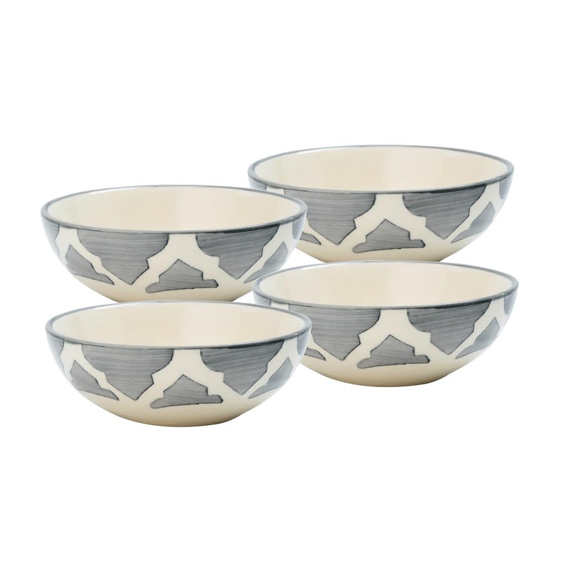 Sugalsu Chevron Ceramic Modern Chutney Bowl HandPainted Chutney Bowl for Kitchen Dining Table Bowl Microwave Safe 75 ml Set of 4 Grey - Image 1