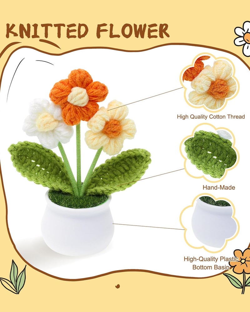 INOCEAN Knitted Flowers, Crochet Flowers, Handmade Knitted Daisy Décor for Desk, Nursery Gift, Cheerful Home Accent for Women (Yellow) - Image 3