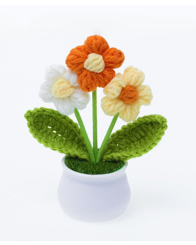 INOCEAN Knitted Flowers, Crochet Flowers, Handmade Knitted Daisy Décor for Desk, Nursery Gift, Cheerful Home Accent for Women (Yellow) - Image 1