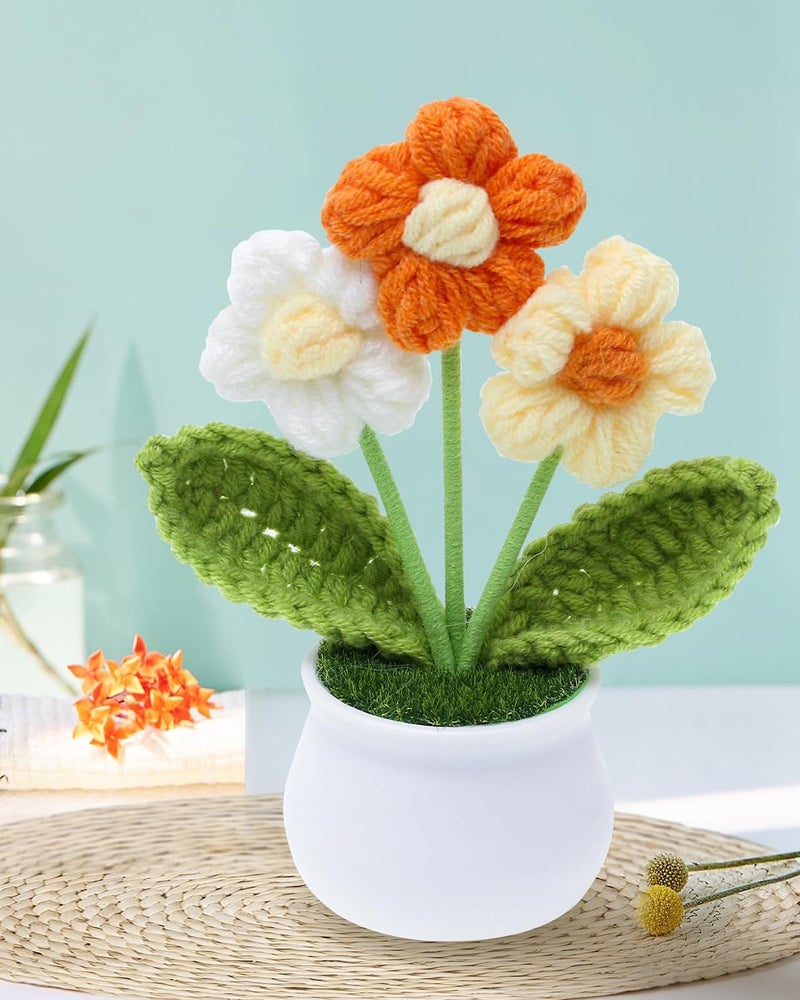 INOCEAN Knitted Flowers, Crochet Flowers, Handmade Knitted Daisy Décor for Desk, Nursery Gift, Cheerful Home Accent for Women (Yellow) - Image 5