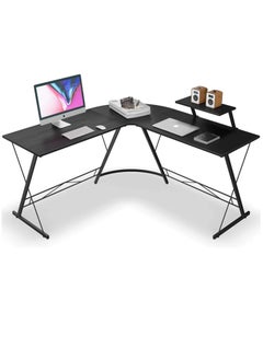 SKY-TOUCH L-Shaped Gaming Desk,,Most popular computer desks,Home Office Desk With Round Corner and Shelf, Computer Desk With Large Monitor Stand Desk,Sturdy Writing Workstation, Gaming Desk with Shelf-Black  - Image 1