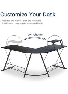 SKY-TOUCH L-Shaped Gaming Desk,,Most popular computer desks,Home Office Desk With Round Corner and Shelf, Computer Desk With Large Monitor Stand Desk,Sturdy Writing Workstation, Gaming Desk with Shelf-Black  - Image 5