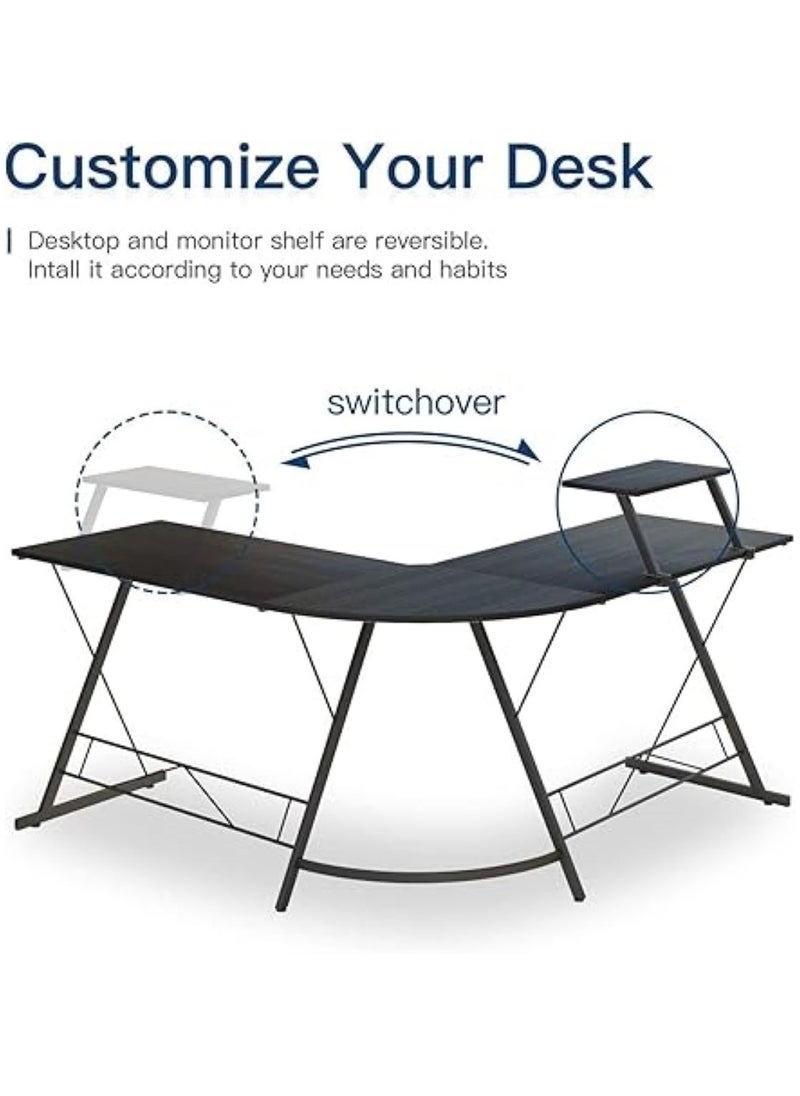 SKY-TOUCH - L-Shaped Gaming Desk,,Most popular computer desks,Home Office Desk With Round Corner and Shelf, Computer Desk With Large Monitor Stand Desk,Sturdy Writing Workstation, Gaming Desk with Shelf-Black - Image 1