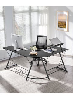 SKY-TOUCH L-Shaped Gaming Desk,,Most popular computer desks,Home Office Desk With Round Corner and Shelf, Computer Desk With Large Monitor Stand Desk,Sturdy Writing Workstation, Gaming Desk with Shelf-Black  - Image 2