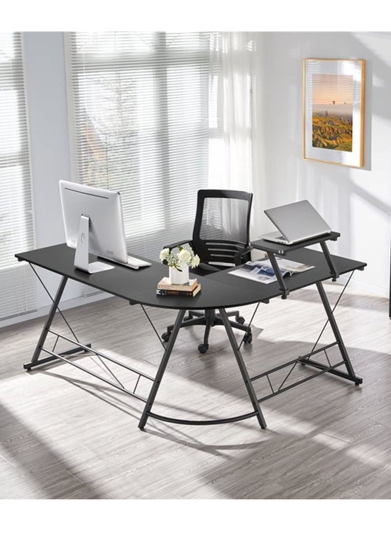 SKY-TOUCH - L-Shaped Gaming Desk,,Most popular computer desks,Home Office Desk With Round Corner and Shelf, Computer Desk With Large Monitor Stand Desk,Sturdy Writing Workstation, Gaming Desk with Shelf-Black - Image 1