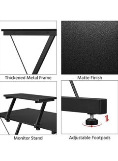 SKY-TOUCH L-Shaped Gaming Desk,,Most popular computer desks,Home Office Desk With Round Corner and Shelf, Computer Desk With Large Monitor Stand Desk,Sturdy Writing Workstation, Gaming Desk with Shelf-Black  - Image 4