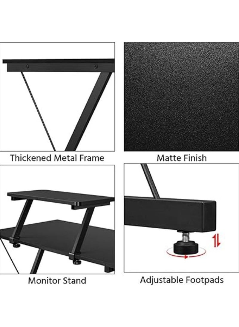 SKY-TOUCH - L-Shaped Gaming Desk,,Most popular computer desks,Home Office Desk With Round Corner and Shelf, Computer Desk With Large Monitor Stand Desk,Sturdy Writing Workstation, Gaming Desk with Shelf-Black - Image 1