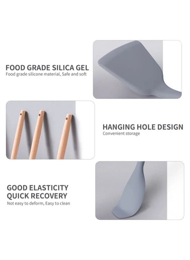 VIO Silicone Kitchen Utensils Set with Wooden Handle Nonstick Cookware Tools Heat Resistant Safe Cooking Gadgets - Image 4