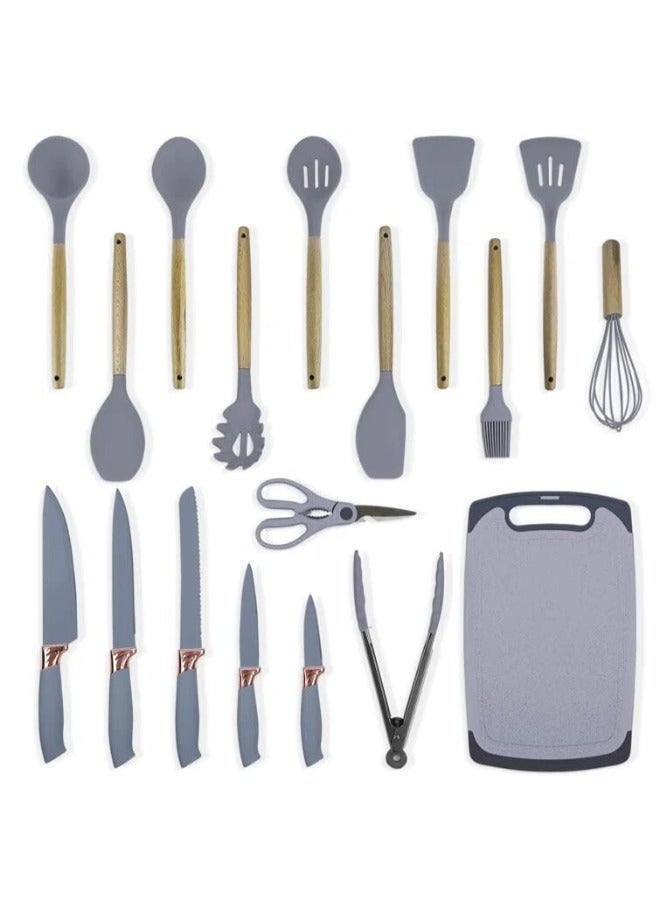 VIO Silicone Kitchen Utensils Set with Wooden Handle Nonstick Cookware Tools Heat Resistant Safe Cooking Gadgets - Image 1