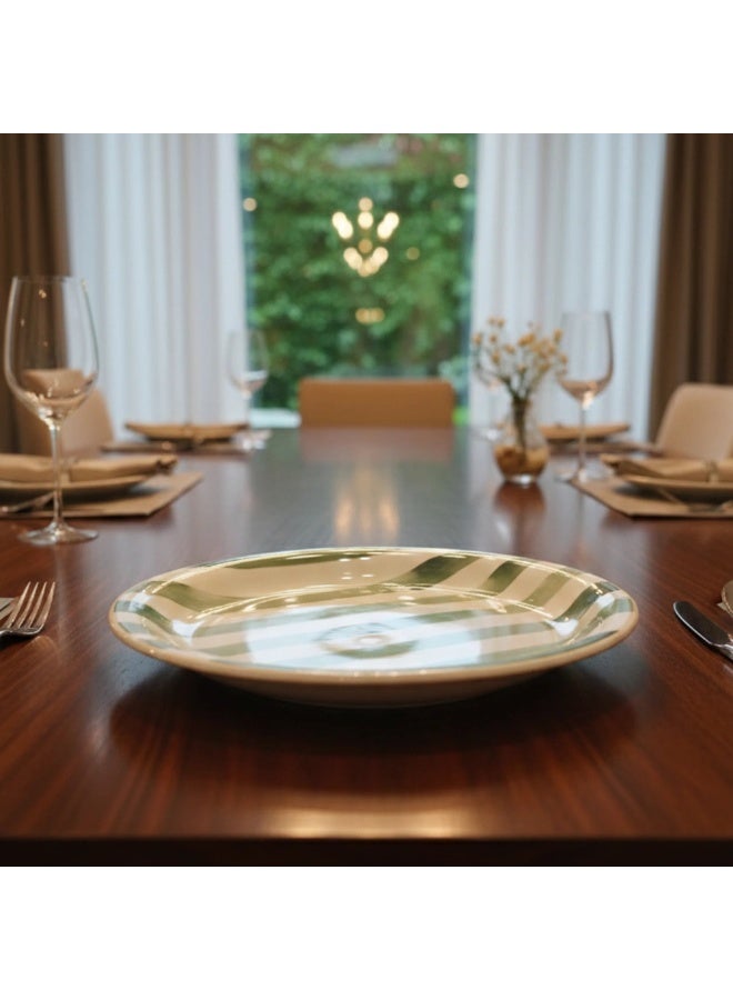 AKDC Luhpar Green Stripe Ceramic Side Plate Â€“ 19.2 Cm (White With Green Stripe) - Image 1