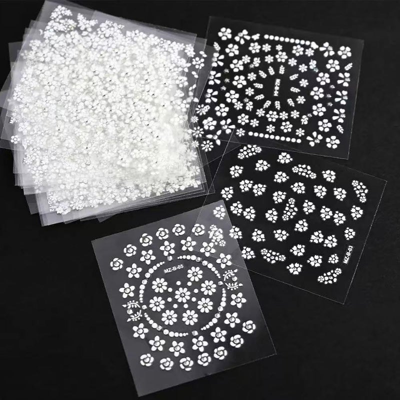 SPLOCUDU White Flower Nail Art Stickers White Flower with Rhinestones Nail Decals 3D Self Adhesive Nail Stickers Nail Art Designs Flowers Sticker for Nails Decorations 30 Sheets - Image 5