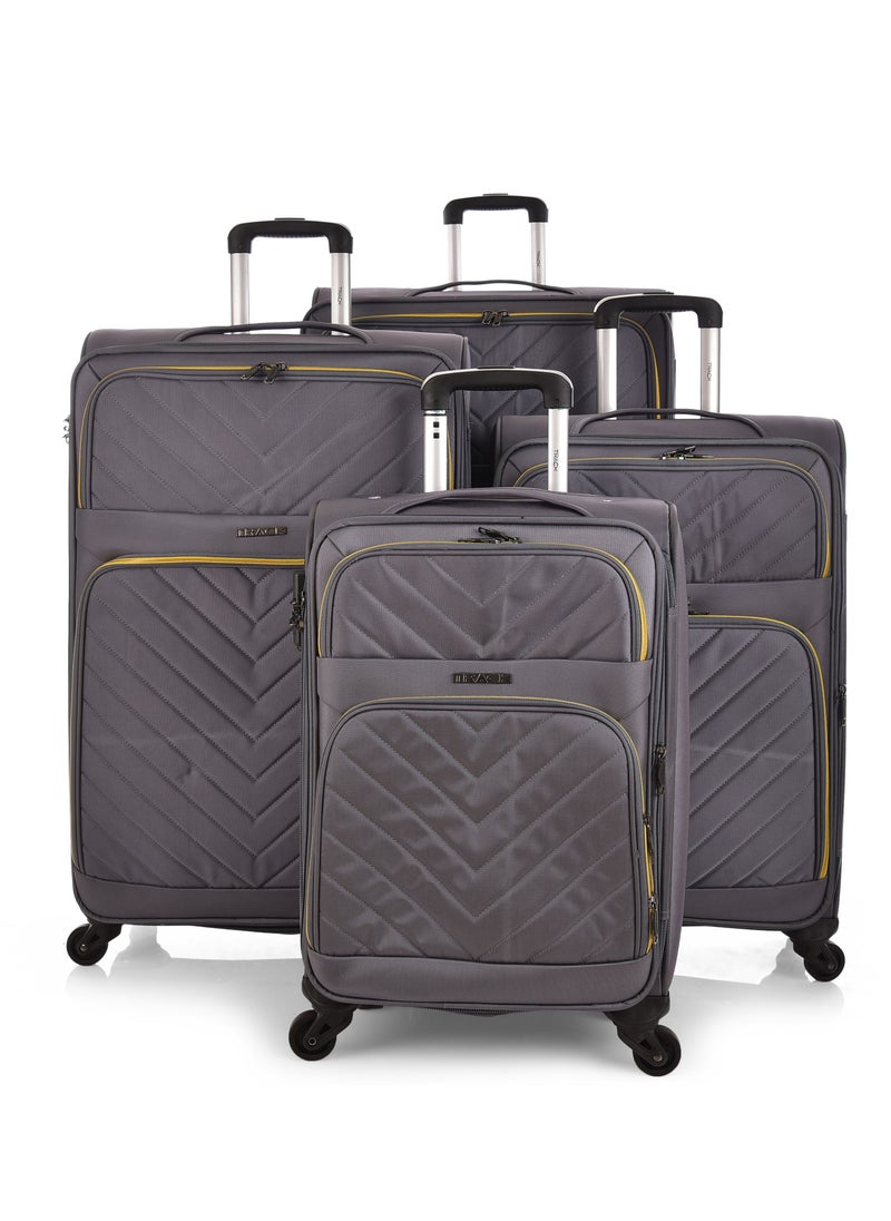 Track Track Luggage Soft Fabric Trolley Travel Bag 4 Piece Set Size 20/24/28/32 Inch 9026/4P Grey  - Image 1
