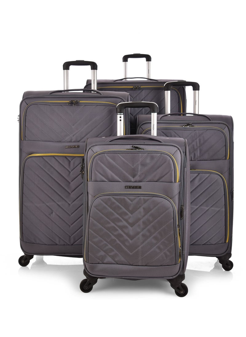 Track - Track Luggage Soft Fabric Trolley Travel Bag 4 Piece Set Size 20/24/28/32 Inch 9026/4P Grey - Image 1