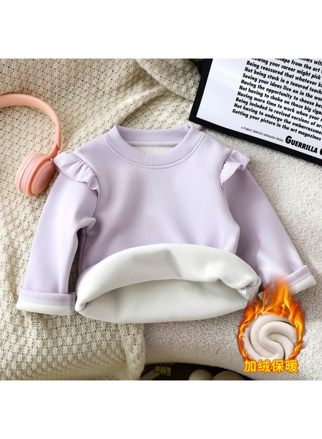 Girls' Base Layer Shirt, New Winter Style, Baby Fleece-lined Thickened Long-sleeve T-shirt, Children's Warm Winter Clothing, Children's Clothing