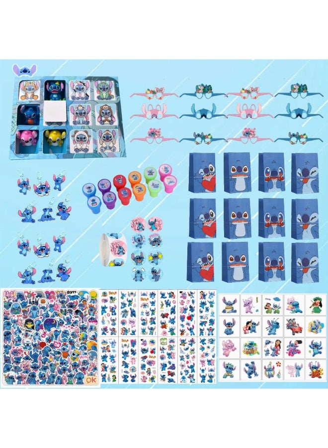 Stitch Party Favors Set, Blue Alien Birthday Party Supplies Include Keychains, Party Glasses, Gift Bags, Temporary Tattoos, 3D Stickers, Cartoon Stickers, Stamps, Blind Box, Kids Goodie Bag Fillers for Lilo & Stitch Themed Birthday Decorations - Image 1