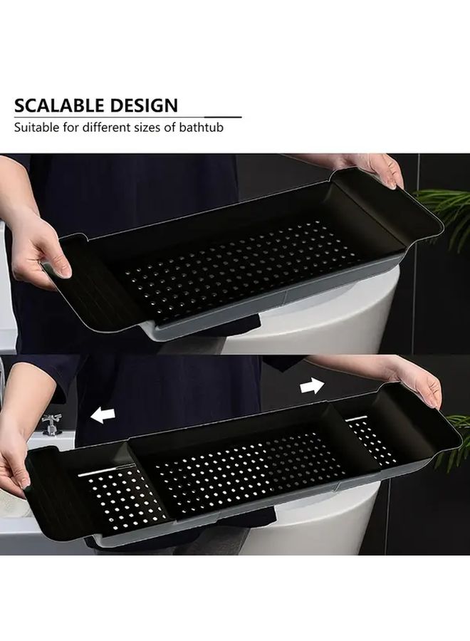 White Expandable Plastic Bathtub Tray Multifunctional Telescopic Storage Rack Shower Toiletries Drain Basket Bathroom Kitchen Home Organizer Accessories - Image 4