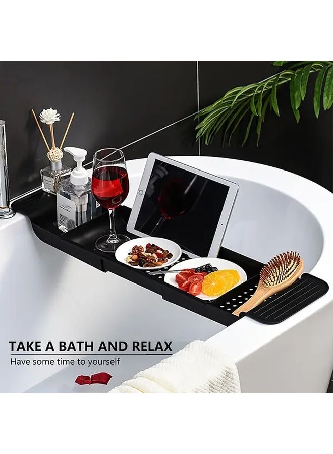 White Expandable Plastic Bathtub Tray Multifunctional Telescopic Storage Rack Shower Toiletries Drain Basket Bathroom Kitchen Home Organizer Accessories - Image 1