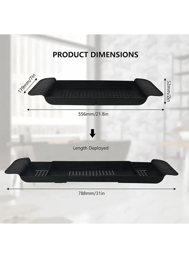 White Expandable Plastic Bathtub Tray Multifunctional Telescopic Storage Rack Shower Toiletries Drain Basket Bathroom Kitchen Home Organizer Accessories - Image 3
