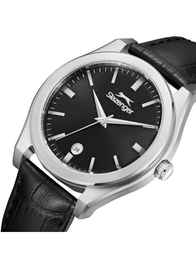 Slazenger Men's Watch, Analog Display and Leather Strap - SL.9.2486.1.01, Black - Image 5