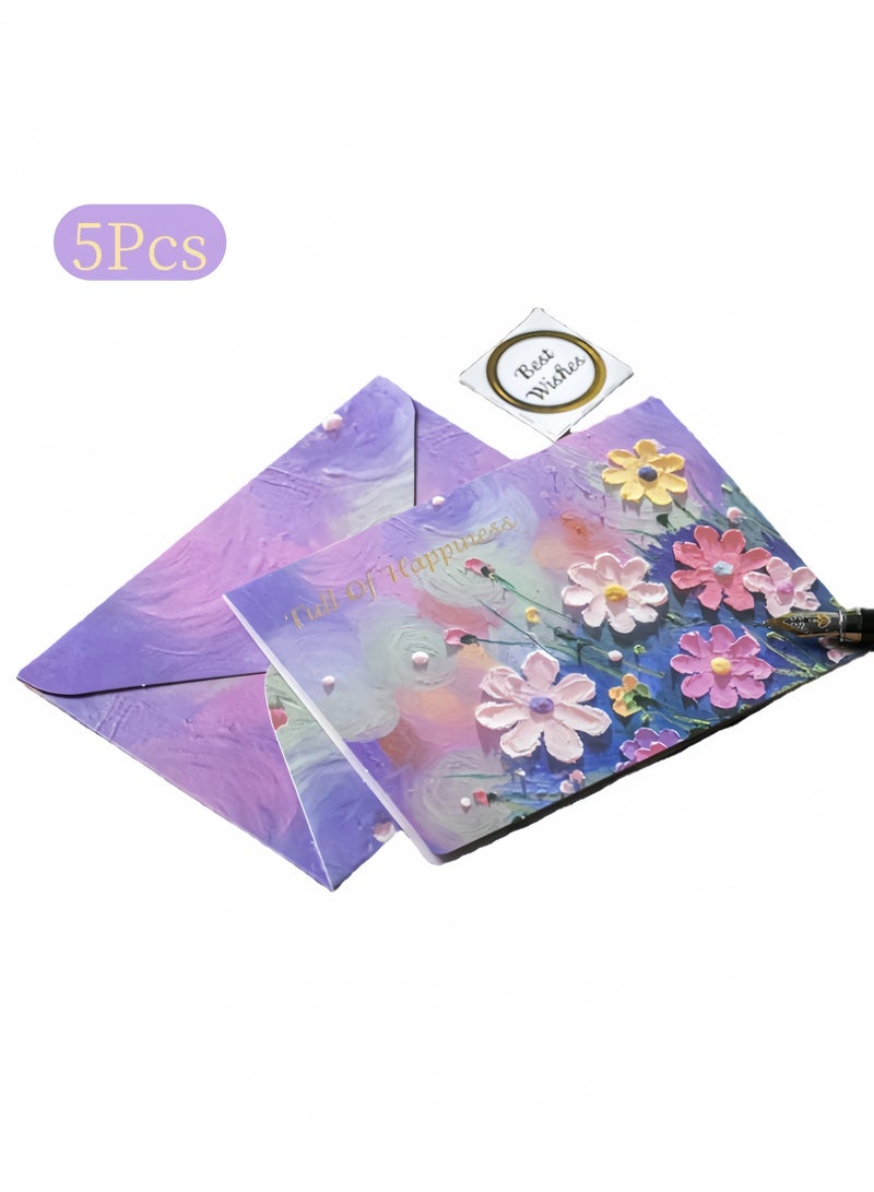 لغة 5 قطع بطاقة تهنئة بأسلوب الرسم الزيتي، بطاقة بريدية بأسلوب الرسم اليدوي التوضيحي، بطاقة تهنئة رومانسية وشفائية لأعياد الميلاد، الحفلات، التجمعات، الهدايا، وتذكارات الحب - Image 1