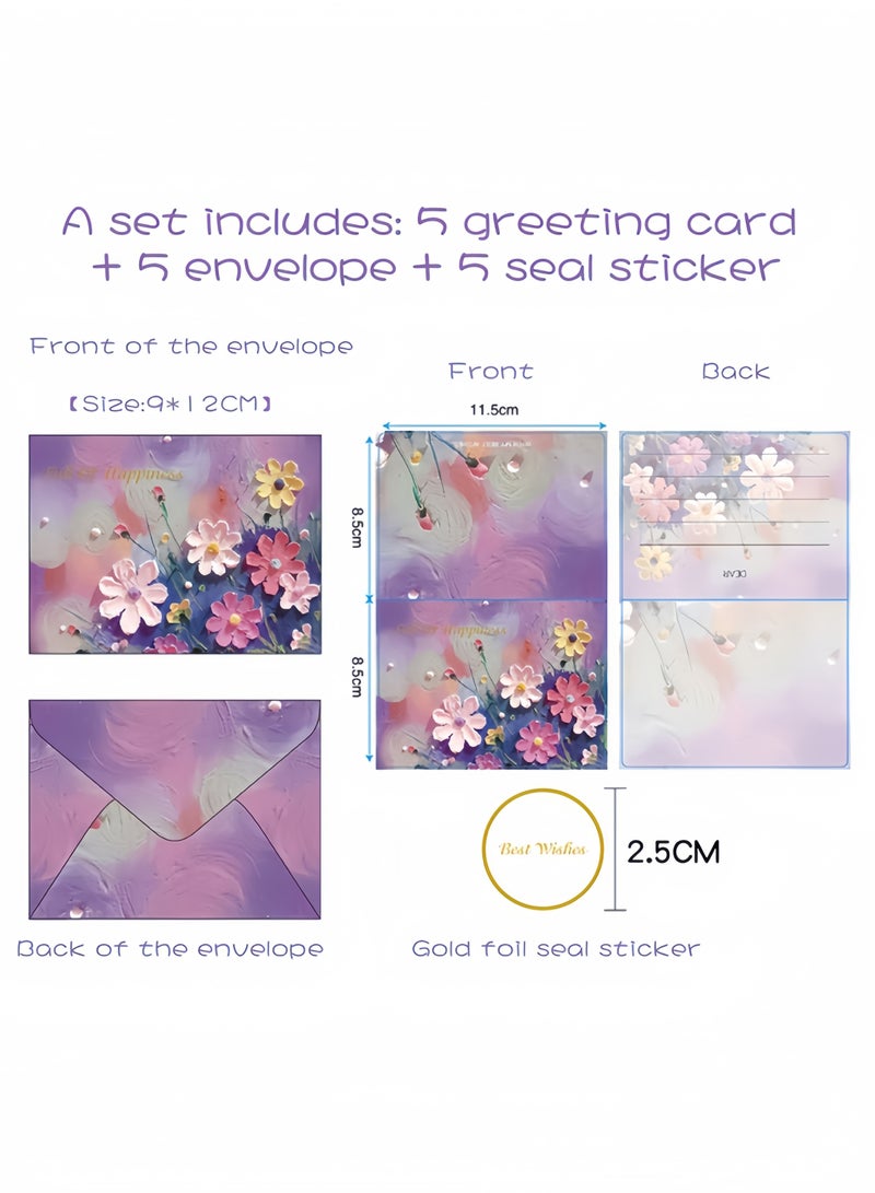 لغة 5 قطع بطاقة تهنئة بأسلوب الرسم الزيتي، بطاقة بريدية بأسلوب الرسم اليدوي التوضيحي، بطاقة تهنئة رومانسية وشفائية لأعياد الميلاد، الحفلات، التجمعات، الهدايا، وتذكارات الحب - Image 4