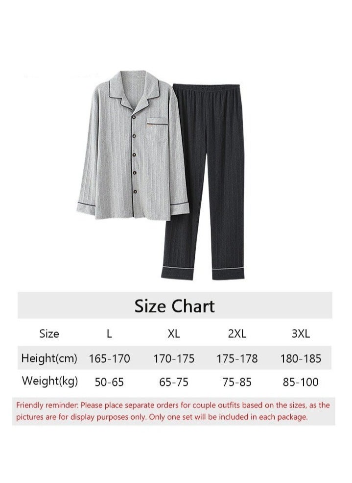 Generic - Couple Pajamas Set Long Sleeves Sleepwear for Men and Women Cute Plus Size Loungewear Spring and Autumn Home Clothes Gift for Boyfriend Girlfriend Husband Wife - Image 1