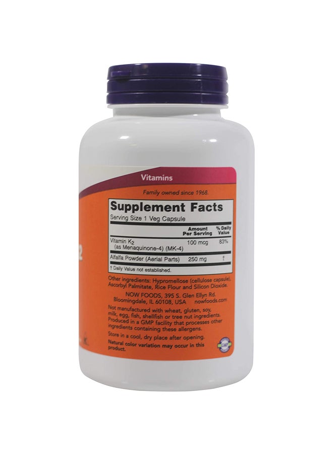 Now Foods Vitamin K-2 Dietary Supplement - 250 Capsules - Image 2