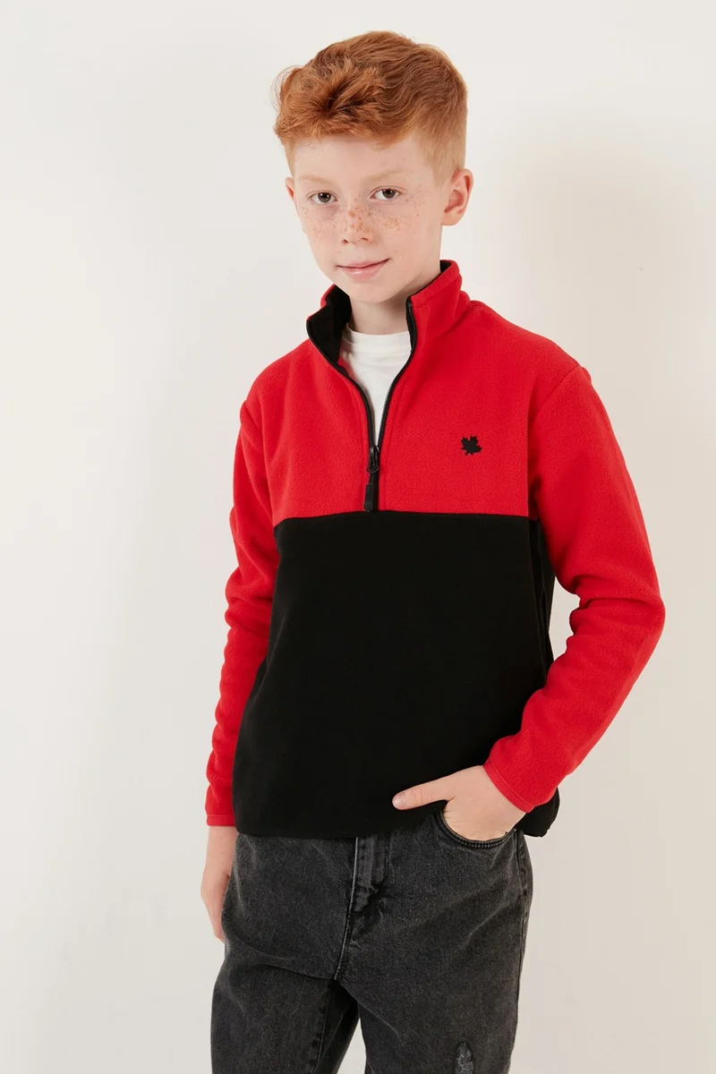 Lela Soft Textured Half Zipper Color Block Stand Collar Fleece Unisex Children's Fleece 5905004