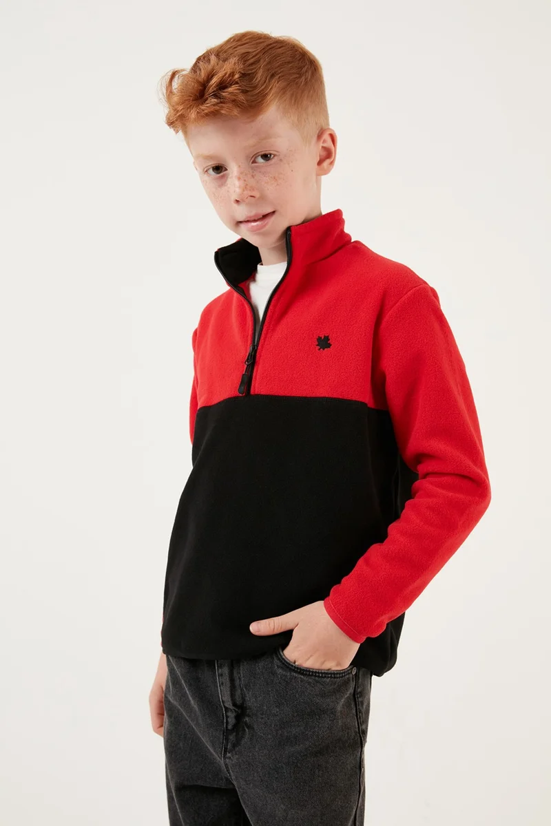 Lela Soft Textured Half Zipper Color Block Stand Collar Fleece Unisex Children's Fleece 5905004
