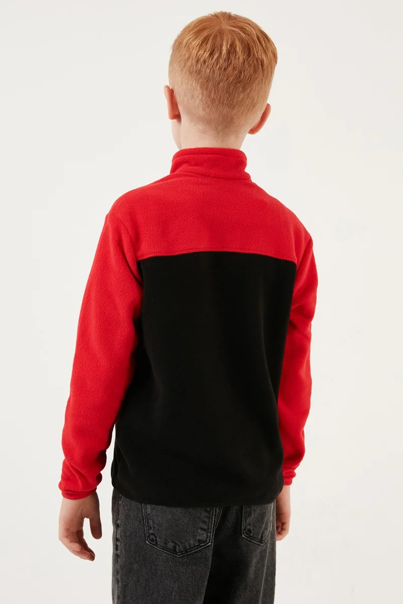 Lela Soft Textured Half Zipper Color Block Stand Collar Fleece Unisex Children's Fleece 5905004