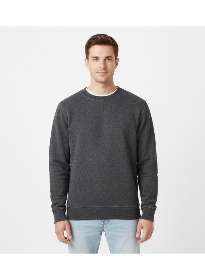 LOUD UNIVERSE Men's 100% Cotton French Terry Crewneck Charcoal Grey Sweatshirt - Classic Fit Soft Pullover For Everyday Wear - Image 1