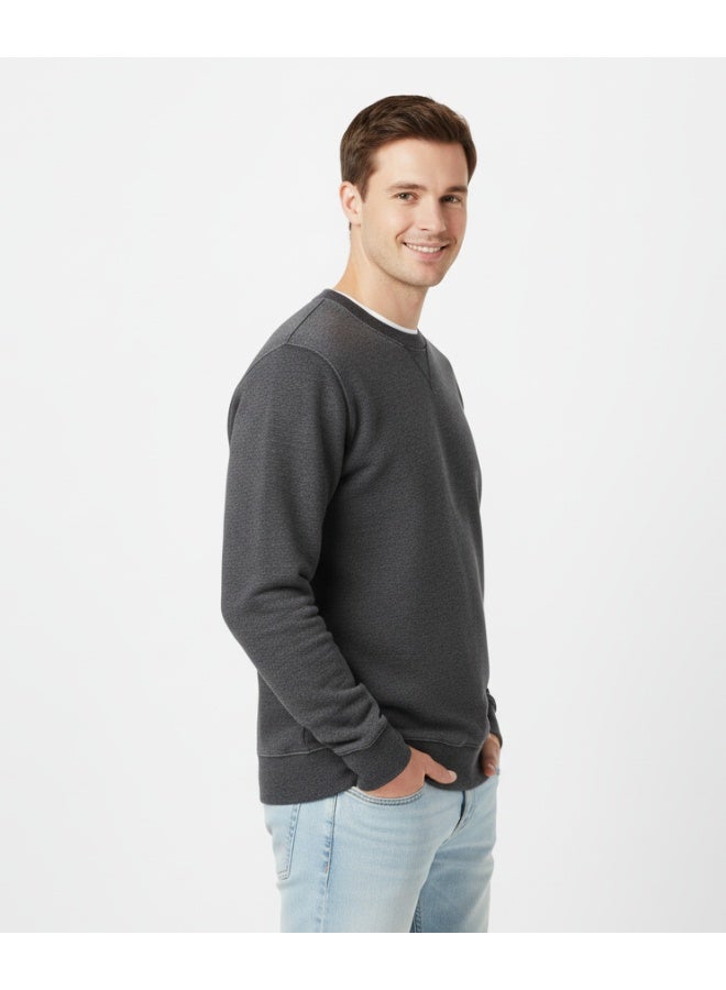 LOUD UNIVERSE Men's 100% Cotton French Terry Crewneck Charcoal Grey Sweatshirt - Classic Fit Soft Pullover For Everyday Wear - Image 2
