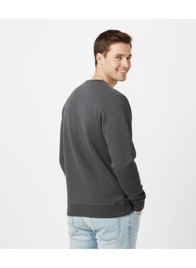 LOUD UNIVERSE Men's 100% Cotton French Terry Crewneck Charcoal Grey Sweatshirt - Classic Fit Soft Pullover For Everyday Wear - Image 3