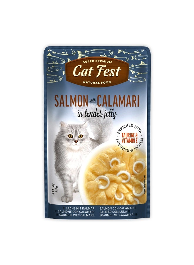 Cat Fest سلمون مع كالاماري في جيلي طري للقطط - 70غ - Image 1