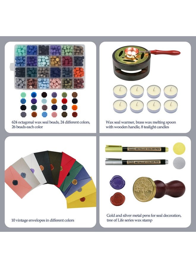 TRINIDa Wax Seal Kit Wax Seal Stamp Kit With 24 Colors 624 Pcs Wax Seal Beads Sealing Wax Warmer Envelopes Candles Wax Stamp Metallic Pen For Gift And Decoration  - Image 2