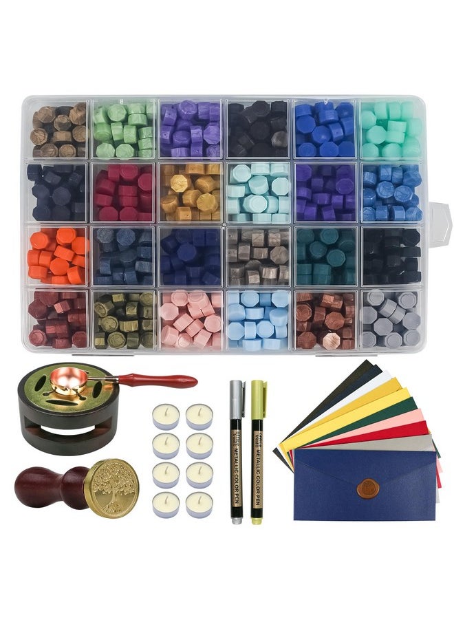 TRINIDa Wax Seal Kit Wax Seal Stamp Kit With 24 Colors 624 Pcs Wax Seal Beads Sealing Wax Warmer Envelopes Candles Wax Stamp Metallic Pen For Gift And Decoration  - Image 1
