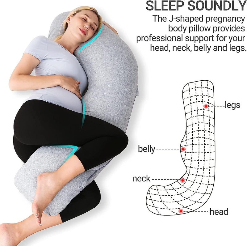 COOZLY J Shaped Pregnancy Pillow | Maternity Pillow | with 100% Cotton Removable Covers (Grey) - Image 2