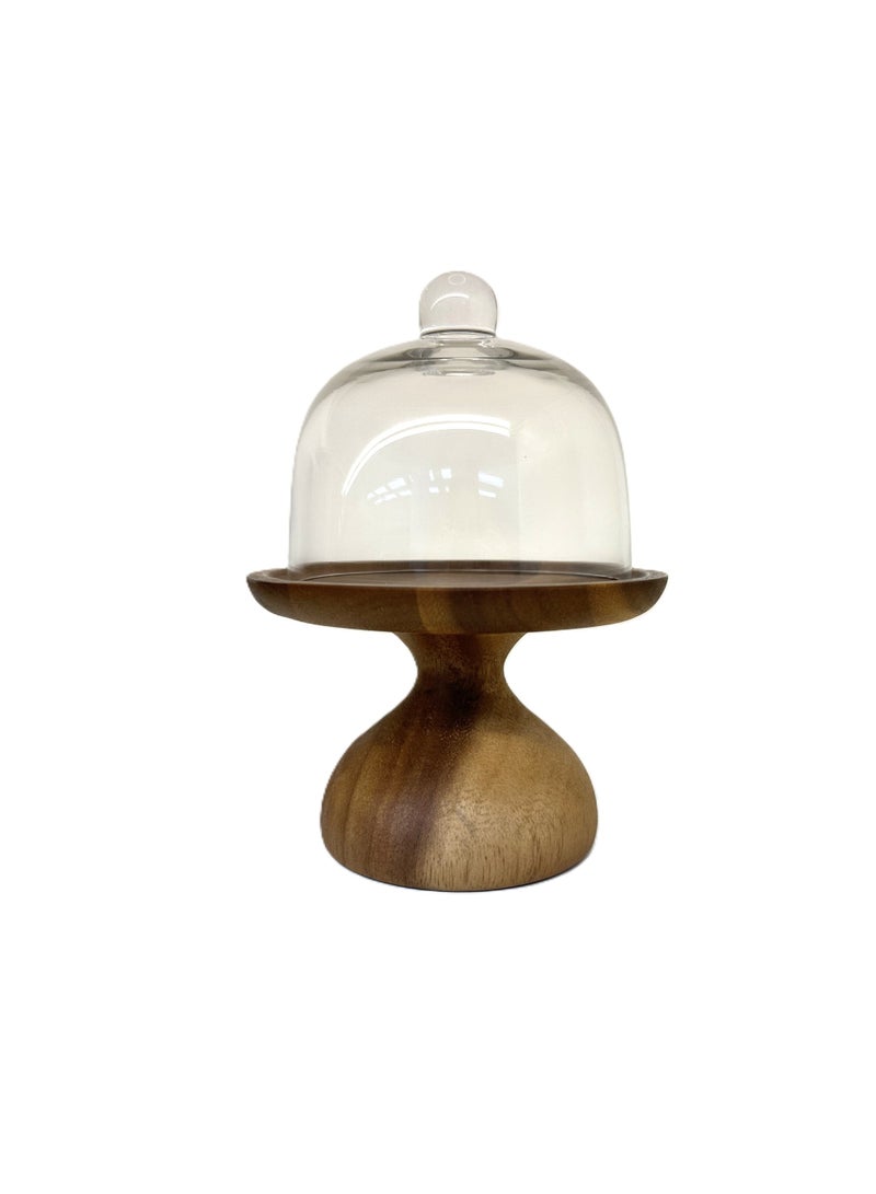 Eclair round wooden serving stand with base and cover, multipurpose, 16 cm size.