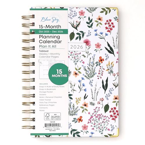 Blue Sky 15 Month 2026 Weekly and Monthly Planner Calendar October 2025 December 2026 5 x 8 Hard Cover Durable Twin Wire Binding Laminated Tabs Storage Pocket Includes Ruler Sticky Notes Stickers Londonberry - Image 1