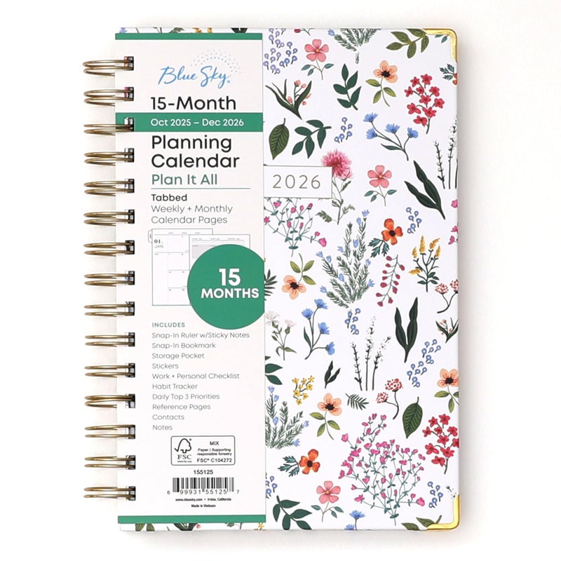 Blue Sky 15 Month 2026 Weekly and Monthly Planner Calendar October 2025 December 2026 5 x 8 Hard Cover Durable Twin Wire Binding Laminated Tabs Storage Pocket Includes Ruler Sticky Notes Stickers Londonberry - Image 2